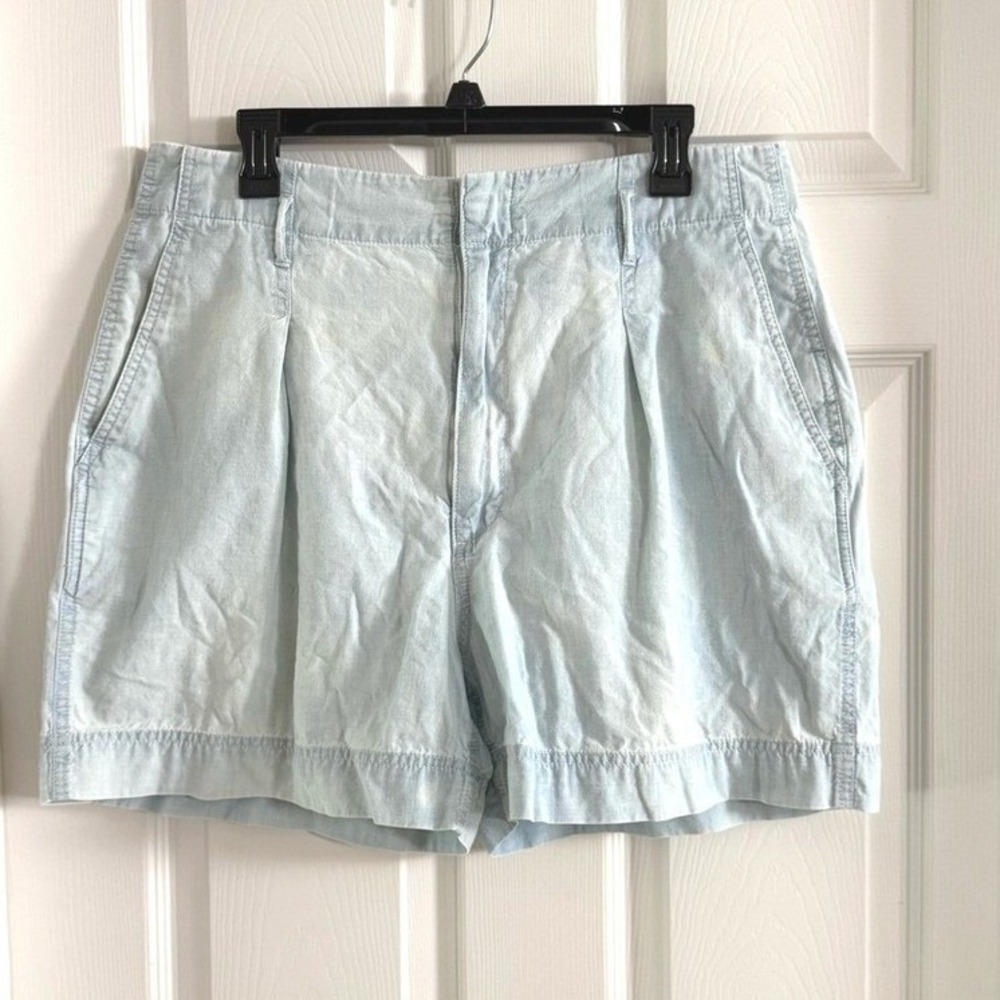 Lauren Ralph Lauren Light Blue Pleated Cotton Shorts Womens 12 High Rise